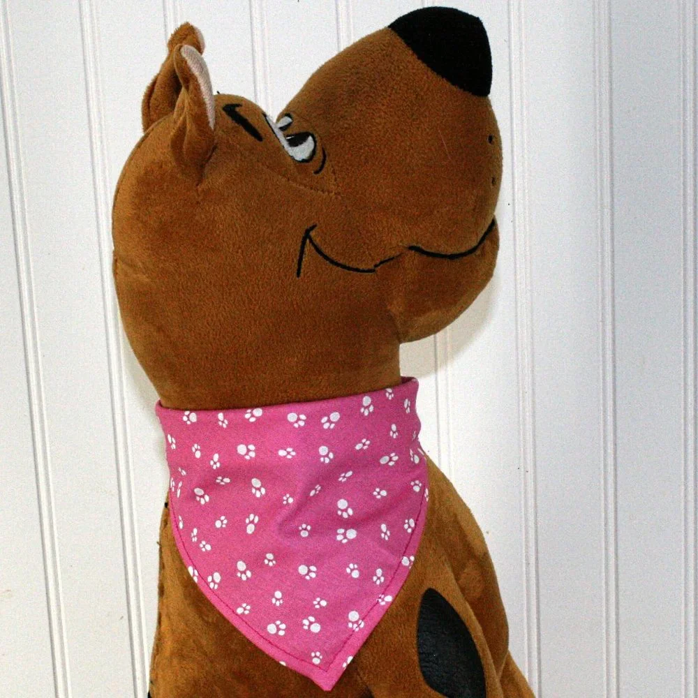 HAND CRAFTED Bandana Pink White Pawprints Print Dog Pet Scarf Accessory
